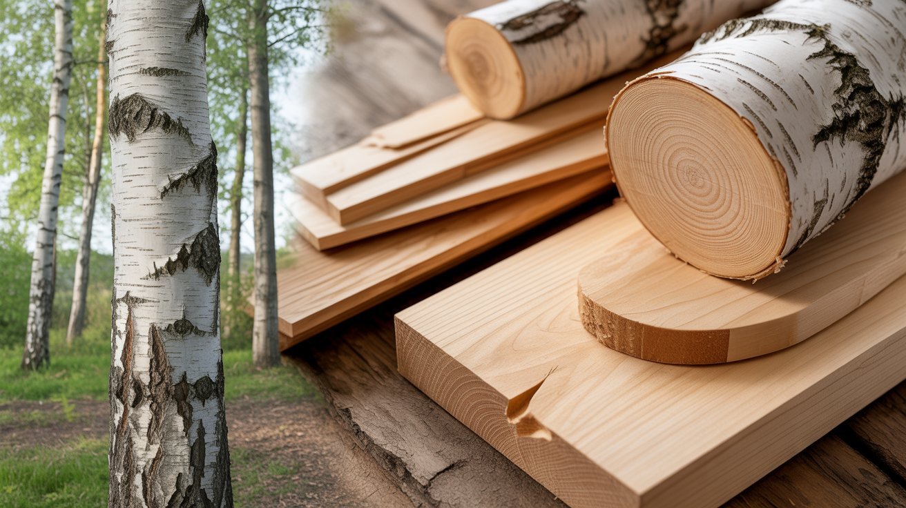 Birch wood displayed, highlighting its versatility for various applications and products.