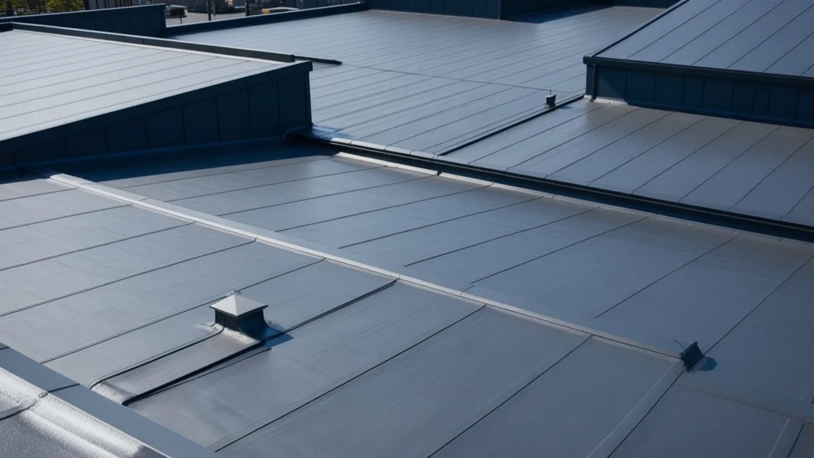 A roof featuring sleek metal panels alongside a sturdy metal roof structure.