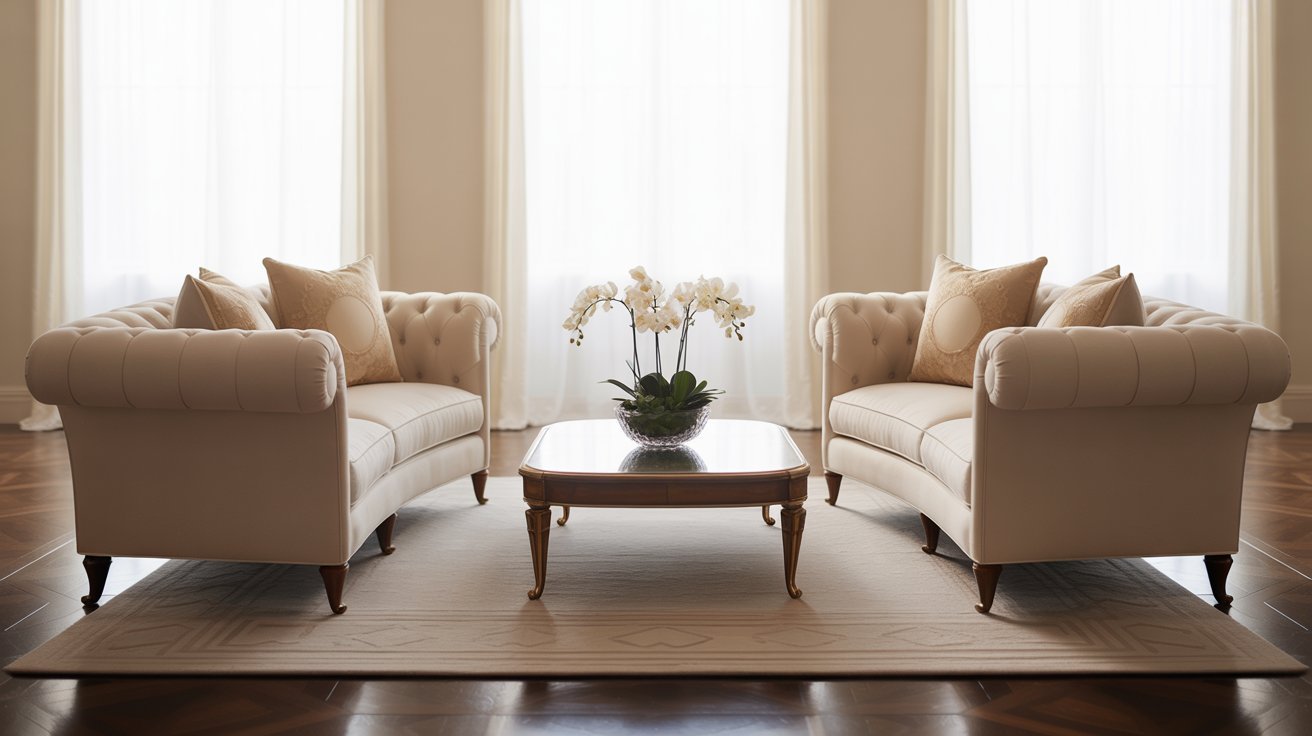 A cozy living room featuring a couch, two chairs, and a table arranged for relaxation and socializing.