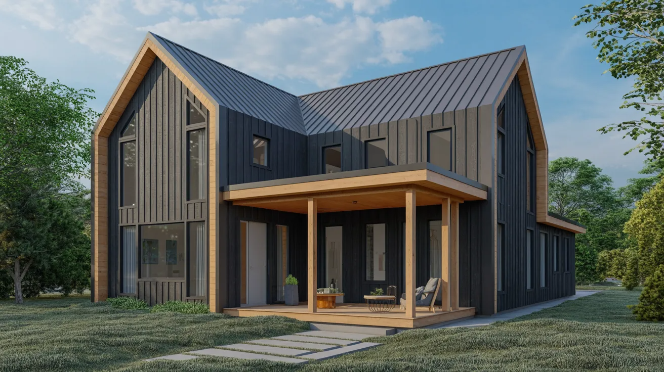 Black Siding With Natural Wood Accents